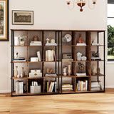 12-Cube Bookcase with 2 Anti-tipping Kits for Living Room-Rustic Brown
