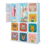 12 Cube Kids Wardrobe Closet with Hanging Section and Doors-Blue