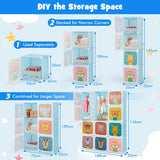 12 Cube Kids Wardrobe Closet with Hanging Section and Doors-Blue