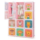 12 Cube Kids Wardrobe Closet with Hanging Section and Doors-Pink