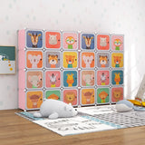 12 Cube Kids Wardrobe Closet with Hanging Section and Doors-Pink