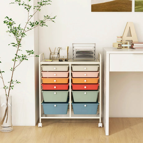 12 Drawers Rolling Cart Storage Scrapbook Paper Organizer Bins-Deep Multicolor