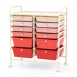 12-Drawer Rolling Storage Cart with Removable Drawers and Lockable Wheels-Pink