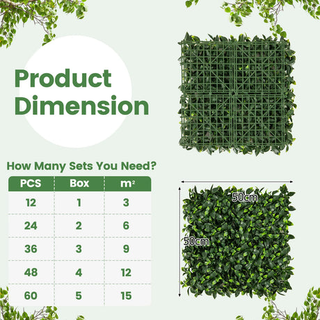 12 Pieces 50 x 50 cm Artificial Grass Wall Panels-Type C