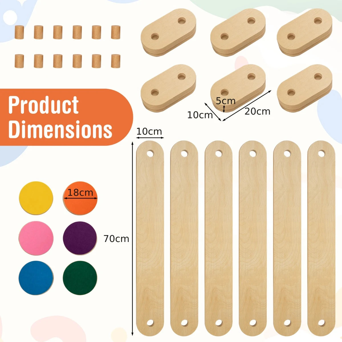 15-Piece Wooden Balance Beam & Step Stones for Coordination Development