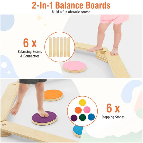 15-Piece Wooden Balance Beam & Step Stones for Coordination Development