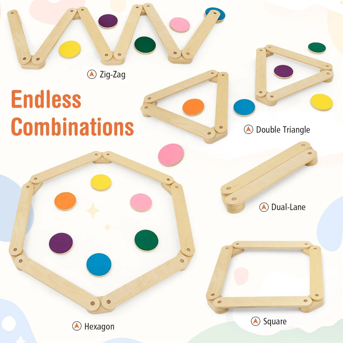 15-Piece Wooden Balance Beam & Step Stones for Coordination Development