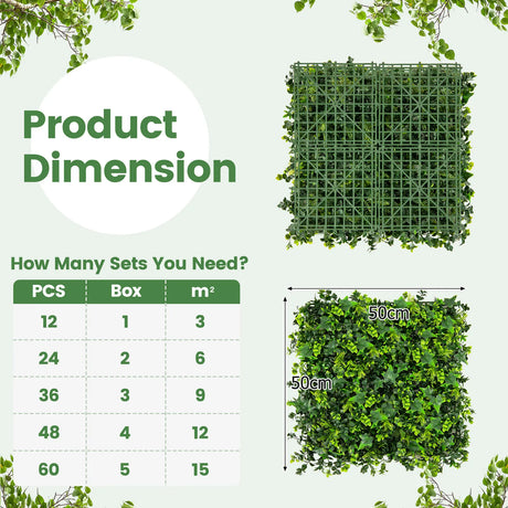 12 Pieces 50 x 50 cm Artificial Grass Wall Panels-Type B