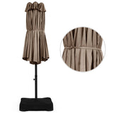 15 Foot Extra Large Patio Double Sided Umbrella with Crank and Base-Tan