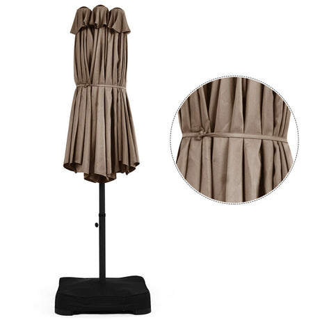 15 Foot Extra Large Patio Double Sided Umbrella with Crank and Base-Tan