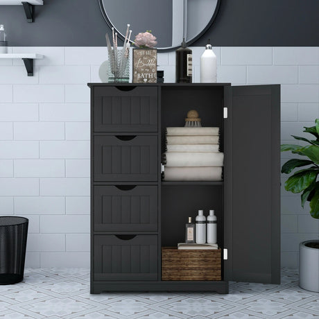 Freestanding Storage Cupboard with Adjustable Shelf and Drawers-Black