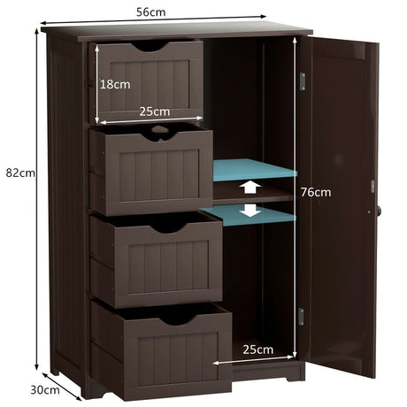 Freestanding Storage Cupboard with Adjustable Shelf and Drawers-Brown