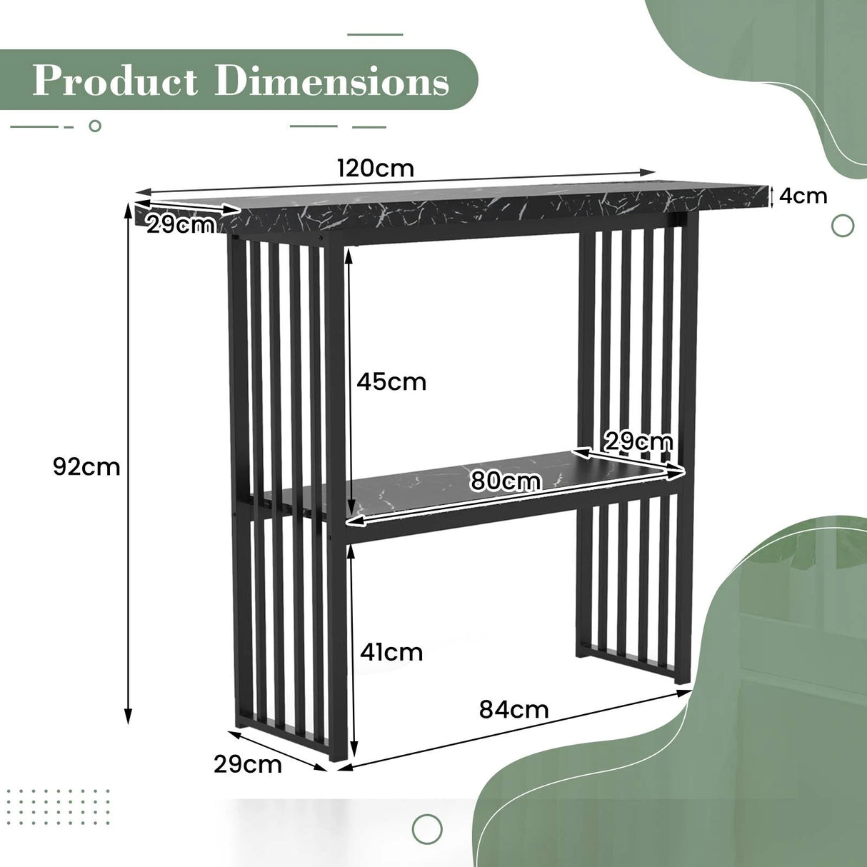 120 cm Long Narrow Console Table Faux Marble Entryway Table-Black