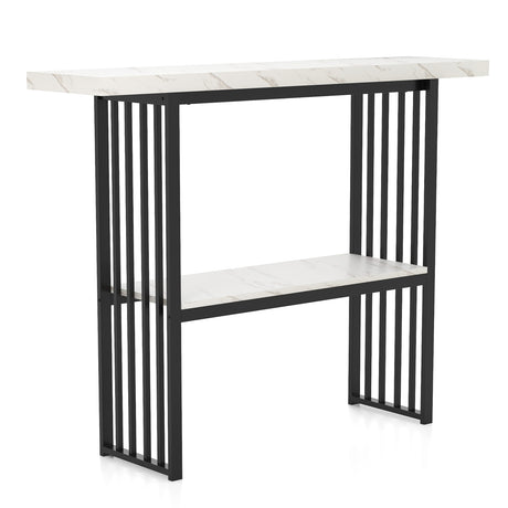120 cm Long Narrow Console Table Faux Marble Entryway Table-White