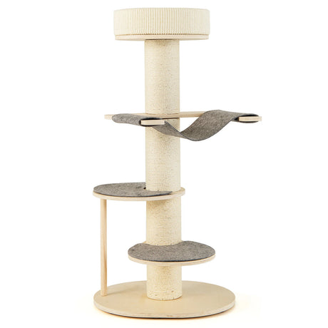 Multi-level Wooden Cat Tower with Thickened Sisal Scratching Posts for Indoor Cats-Grey