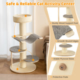 Multi-level Wooden Cat Tower with Thickened Sisal Scratching Posts for Indoor Cats-Grey
