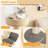 Multi-level Wooden Cat Tower with Thickened Sisal Scratching Posts for Indoor Cats-Grey