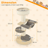 Multi-level Wooden Cat Tower with Thickened Sisal Scratching Posts for Indoor Cats-Grey
