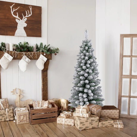 120/150/180 CM Snow Flocked Artificial Christmas Tree with 240/328/460 Branch Tips-1.2 M