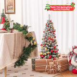 120/150/180 CM Snow Flocked Artificial Christmas Tree with 240/328/460 Branch Tips-1.2 M