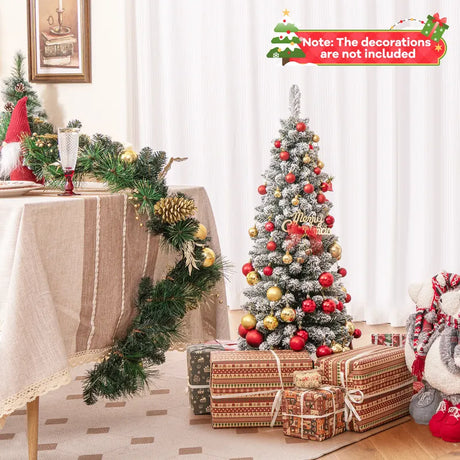 120/150/180 CM Snow Flocked Artificial Christmas Tree with 240/328/460 Branch Tips-1.2 M