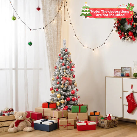 120/150/180 CM Snow Flocked Artificial Christmas Tree with 240/328/460 Branch Tips-1.2 M