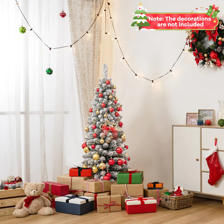 120/150/180 CM Snow Flocked Artificial Christmas Tree with 240/328/460 Branch Tips-1.2 M