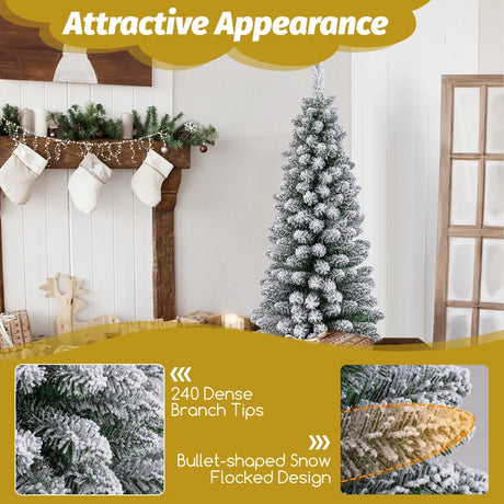 120/150/180 CM Snow Flocked Artificial Christmas Tree with 240/328/460 Branch Tips-1.2 M