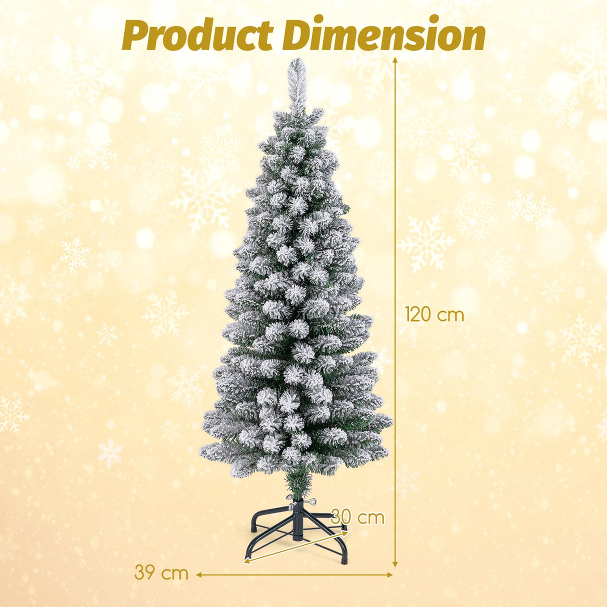 120/150/180 CM Snow Flocked Artificial Christmas Tree with 240/328/460 Branch Tips-1.2 M