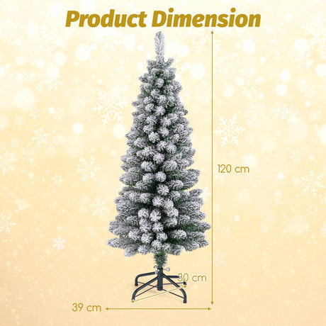 120/150/180 CM Snow Flocked Artificial Christmas Tree with 240/328/460 Branch Tips-1.2 M