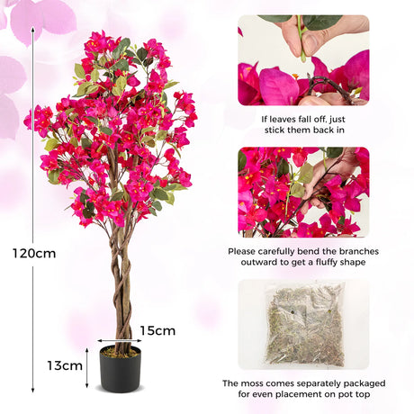 120 CM Tall Artificial Bougainvillea Tree with Blooming Flowers- Rose