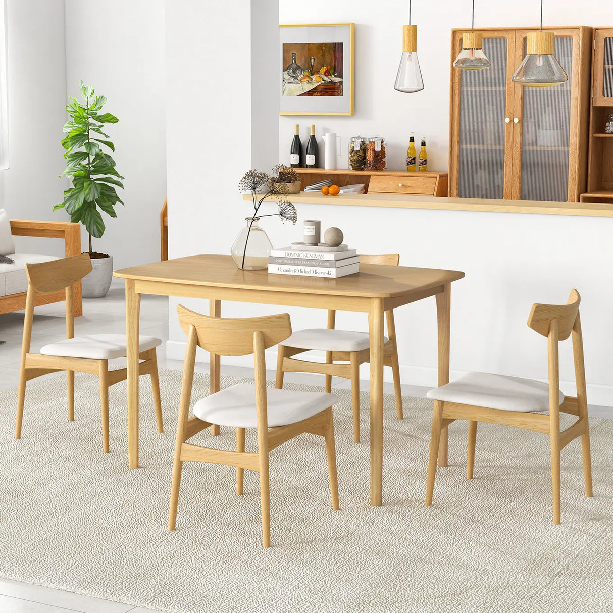 48 Inch Solid Wood Dining Table with Rubber Wood Supporting Legs for Kitchen Dining Room-Natural