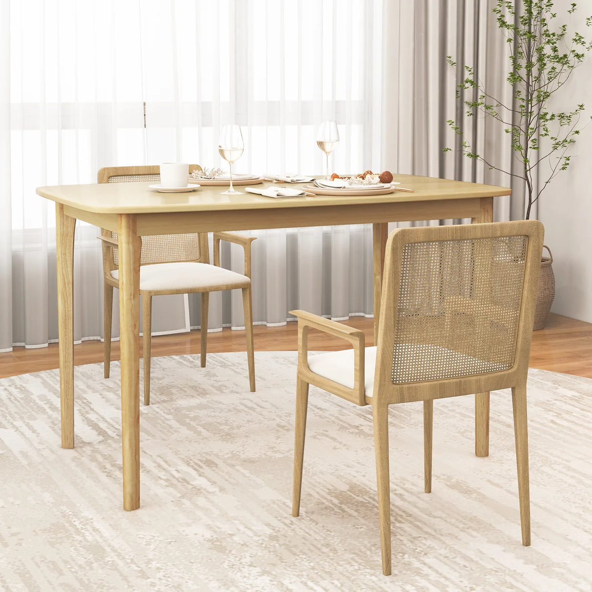 48 Inch Solid Wood Dining Table with Rubber Wood Supporting Legs for Kitchen Dining Room-Natural