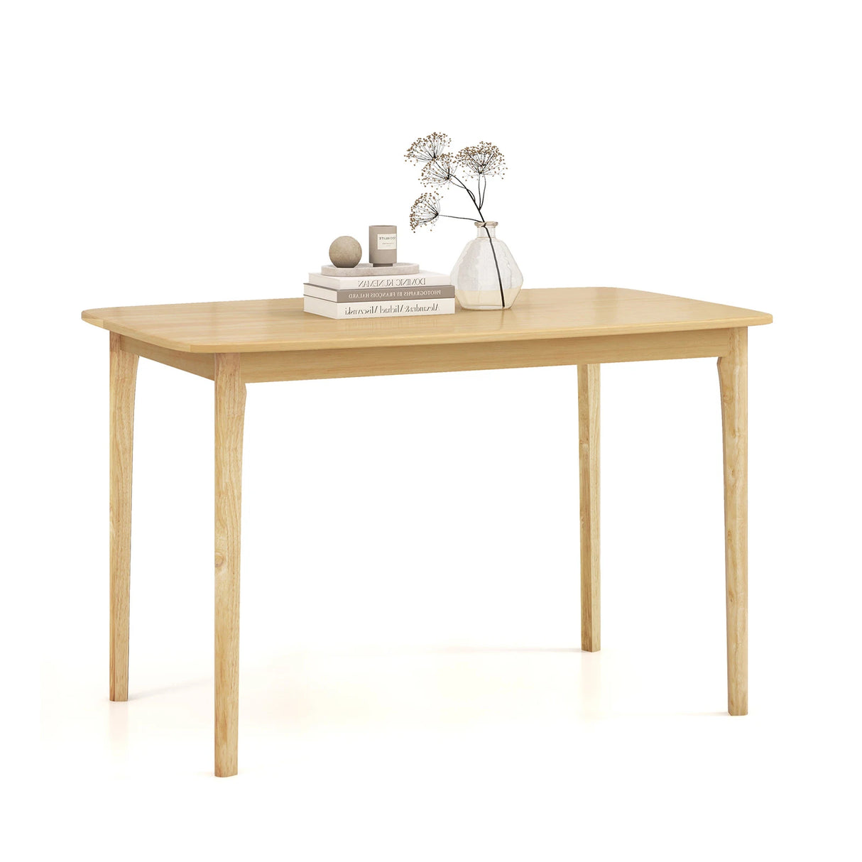 48 Inch Solid Wood Dining Table with Rubber Wood Supporting Legs for Kitchen Dining Room-Natural