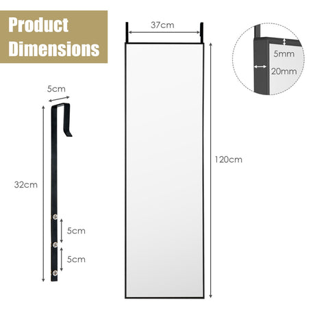 Hanging mirror full length mirror with frame 120 x 37 x 2 cm black