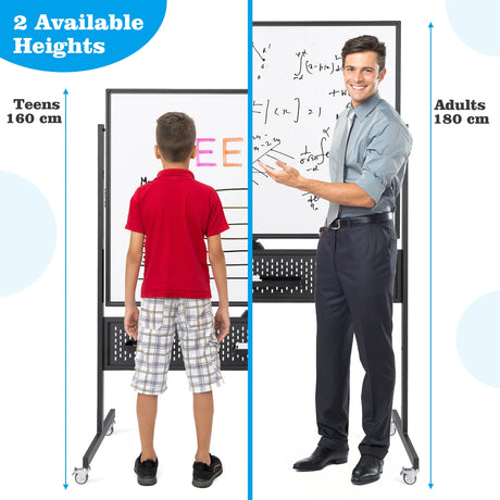 120 x 90 CM Double-Sided Dry Erase Mobile Board with Stand-Black