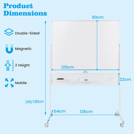120 x 90 CM Double-Sided Dry Erase Mobile Board with Stand-White