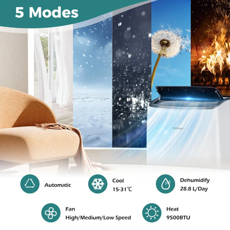 12000 BTU Portable Air Conditioner with Heat and Smart WiFi Enabled-White