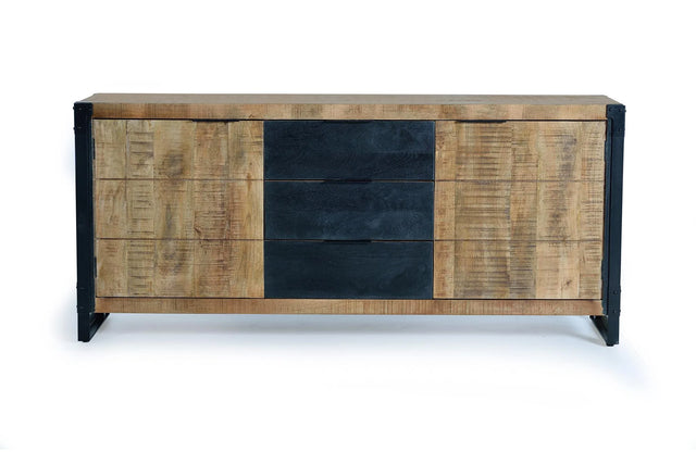 Giner and Colomer - Industrial 2-Door, 3-Drawer Mango Wood & Metal Sideboard