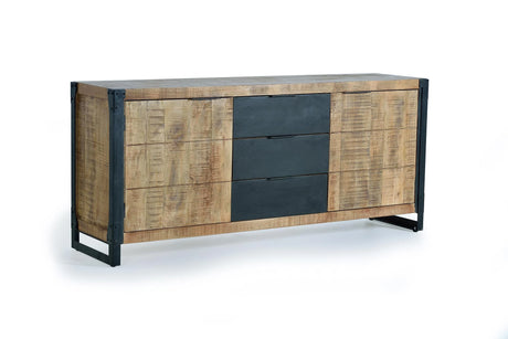 Giner and Colomer - Industrial 2-Door, 3-Drawer Mango Wood & Metal Sideboard