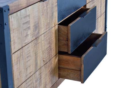 Giner and Colomer - Industrial 2-Door, 3-Drawer Mango Wood & Metal Sideboard