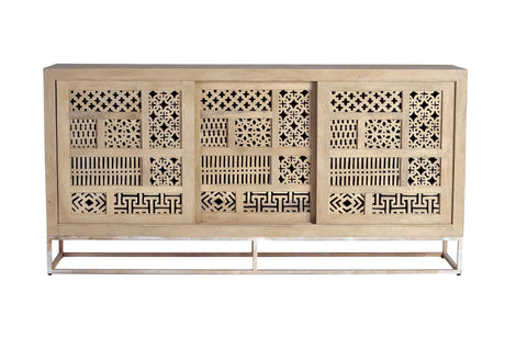 Giner and Colomer - Mango Wood Sideboard With 3 Sliding Doors & Hand-Carved Details