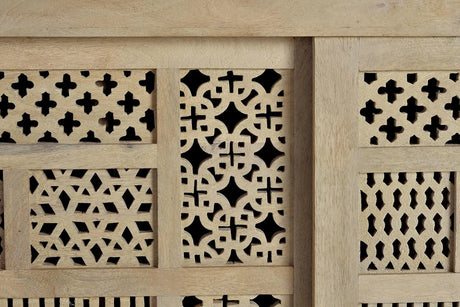 Giner and Colomer - Mango Wood Sideboard With 3 Sliding Doors & Hand-Carved Details