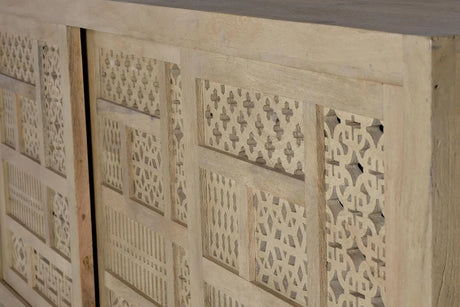 Giner and Colomer - Mango Wood Sideboard With 3 Sliding Doors & Hand-Carved Details