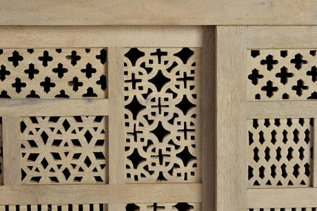 Giner and Colomer - Mango Wood Sideboard With 3 Sliding Doors & Hand-Carved Details