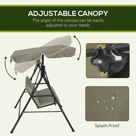 Outsunny Three-Seater Garden Swing Chair, with Adjustable Canopy - Green