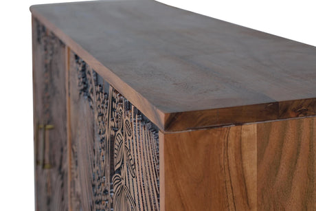 Giner and Colomer - 4-Door Acacia Wood Sideboard With Hand-Carved Door Details