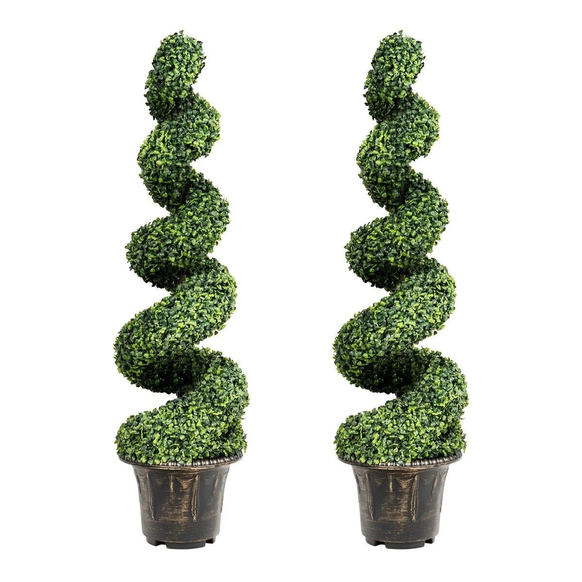 2 Pieces 118cm Artificial Boxwood Spiral Tree with Realistic Leaves and Nursery Pot, Fake Greenery Tree for Indoor and Outdoor