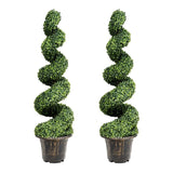 2 Pieces 118cm Artificial Boxwood Spiral Tree with Realistic Leaves and Nursery Pot, Fake Greenery Tree for Indoor and Outdoor
