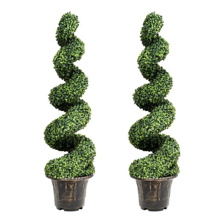 2 Pieces 118cm Artificial Boxwood Spiral Tree with Realistic Leaves and Nursery Pot, Fake Greenery Tree for Indoor and Outdoor